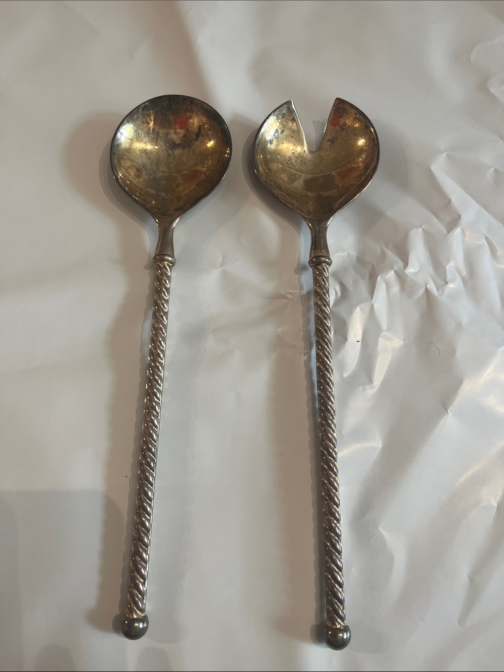 ITALY EP ZINC Silver-Tone Rope Handle Salad Serving Set - Unbranded 10”